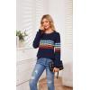 imageECOWISH Womens Sweater Rainbow Colorful Striped Sweaters Long Sleeve Crew Neck Color Block Casual Pullover Blouse Tops3474 Navy