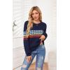 imageECOWISH Womens Sweater Rainbow Colorful Striped Sweaters Long Sleeve Crew Neck Color Block Casual Pullover Blouse Tops3474 Navy