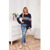 imageECOWISH Womens Sweater Rainbow Colorful Striped Sweaters Long Sleeve Crew Neck Color Block Casual Pullover Blouse Tops3474 Navy