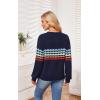 imageECOWISH Womens Sweater Rainbow Colorful Striped Sweaters Long Sleeve Crew Neck Color Block Casual Pullover Blouse Tops3474 Navy