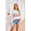 imageECOWISH Womens Sweater Rainbow Colorful Striped Sweaters Long Sleeve Crew Neck Color Block Casual Pullover Blouse Tops3474 White