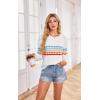 imageECOWISH Womens Sweater Rainbow Colorful Striped Sweaters Long Sleeve Crew Neck Color Block Casual Pullover Blouse Tops3474 White