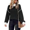 imageECOWISH Women Fall Pullover Sweater Turtleneck Plaid Long Sleeve Loose Casual Chunky Checked Knit Winter Sweaters Jumper Tops471 Black