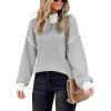 imageECOWISH Women Fall Pullover Sweater Turtleneck Plaid Long Sleeve Loose Casual Chunky Checked Knit Winter Sweaters Jumper Tops471 Grey