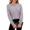 imageECOWISH Women Valentine Heart Sweater V Neck Embroidery Knit Loose Casual Long Sleeve Ribbed Pullover Sweaters3459 Gray