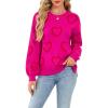 imageECOWISH Women Valentine Heart Sweater V Neck Embroidery Knit Loose Casual Long Sleeve Ribbed Pullover Sweaters3459 Rose Red