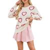 imageECOWISH Women Valentine Heart Sweater V Neck Embroidery Knit Loose Casual Long Sleeve Ribbed Pullover Sweaters3459 White