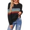 imageECOWISH Womens Sweater Rainbow Colorful Striped Sweaters Long Sleeve Crew Neck Color Block Casual Pullover Blouse Tops3474 Black