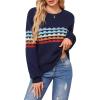 imageECOWISH Womens Sweater Rainbow Colorful Striped Sweaters Long Sleeve Crew Neck Color Block Casual Pullover Blouse Tops3474 Navy
