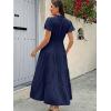 imageECOWISH Short Sleeve Womens Dress Summer Lapel Collar Button Front Casual ALine Maxi Midi Shirt Dresses with Pockets25navy Blue
