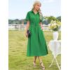 imageECOWISH Short Sleeve Womens Dress Summer Lapel Collar Button Front Casual ALine Maxi Midi Shirt Dresses with PocketsBright Green