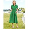 imageECOWISH Short Sleeve Womens Dress Summer Lapel Collar Button Front Casual ALine Maxi Midi Shirt Dresses with PocketsBright Green