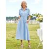 imageECOWISH Short Sleeve Womens Dress Summer Lapel Collar Button Front Casual ALine Maxi Midi Shirt Dresses with PocketsLight Blue