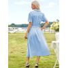 imageECOWISH Short Sleeve Womens Dress Summer Lapel Collar Button Front Casual ALine Maxi Midi Shirt Dresses with PocketsLight Blue