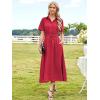 imageECOWISH Short Sleeve Womens Dress Summer Lapel Collar Button Front Casual ALine Maxi Midi Shirt Dresses with PocketsRed