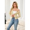 imageECOWISH Cardigan Sweaters for Women 2025 Fall Long Sleeve V Neck Button Down Cropped Sweater Winter Ribbed Knit Outwear475 Beige