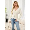 imageECOWISH Cardigan Sweaters for Women 2025 Fall Long Sleeve V Neck Button Down Cropped Sweater Winter Ribbed Knit Outwear475 White