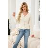 imageECOWISH Cardigan Sweaters for Women 2025 Fall Long Sleeve V Neck Button Down Cropped Sweater Winter Ribbed Knit Outwear475 White