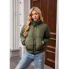 imageECOWISH Womens Cropped Puffer Jacket Coat 2025 Winter Warm Stand Collar Short Quilted Jackets Outerwear with PocketsArmy Green