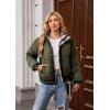 imageECOWISH Womens Cropped Puffer Jacket Coat 2025 Winter Warm Stand Collar Short Quilted Jackets Outerwear with PocketsArmy Green