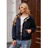 imageECOWISH Womens Cropped Puffer Jacket Coat 2025 Winter Warm Stand Collar Short Quilted Jackets Outerwear with PocketsNavy Blue