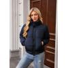 imageECOWISH Womens Cropped Puffer Jacket Coat 2025 Winter Warm Stand Collar Short Quilted Jackets Outerwear with PocketsNavy Blue