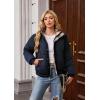 imageECOWISH Womens Cropped Puffer Jacket Coat 2025 Winter Warm Stand Collar Short Quilted Jackets Outerwear with PocketsNavy Blue