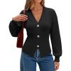 imageECOWISH Cardigan Sweaters for Women 2025 Fall Long Sleeve V Neck Button Down Cropped Sweater Winter Ribbed Knit Outwear475 Black