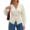 imageECOWISH Cardigan Sweaters for Women 2025 Fall Long Sleeve V Neck Button Down Cropped Sweater Winter Ribbed Knit Outwear475 White