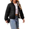 imageECOWISH Womens Cropped Puffer Jacket Coat 2025 Winter Warm Stand Collar Short Quilted Jackets Outerwear with PocketsBlack