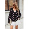 imageECOWISH Women Floral Cropped Cardigan Fall Long Sleeve Button Down Fuzzy Heart Print Knit Sweaters Casual Y2k Outerwear407 Black