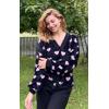imageECOWISH Women Floral Cropped Cardigan Fall Long Sleeve Button Down Fuzzy Heart Print Knit Sweaters Casual Y2k Outerwear407 Black