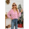 imageECOWISH Women Floral Cropped Cardigan Fall Long Sleeve Button Down Fuzzy Heart Print Knit Sweaters Casual Y2k Outerwear407 Pink