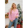 imageECOWISH Women Floral Cropped Cardigan Fall Long Sleeve Button Down Fuzzy Heart Print Knit Sweaters Casual Y2k Outerwear407 Pink