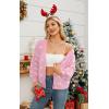 imageECOWISH Women Floral Cropped Cardigan Fall Long Sleeve Button Down Fuzzy Heart Print Knit Sweaters Casual Y2k Outerwear407 Pink