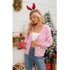 imageECOWISH Women Floral Cropped Cardigan Fall Long Sleeve Button Down Fuzzy Heart Print Knit Sweaters Casual Y2k Outerwear407 Pink