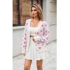 imageECOWISH Women Floral Cropped Cardigan Fall Long Sleeve Button Down Fuzzy Heart Print Knit Sweaters Casual Y2k Outerwear407 White1