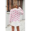 imageECOWISH Women Floral Cropped Cardigan Fall Long Sleeve Button Down Fuzzy Heart Print Knit Sweaters Casual Y2k Outerwear407 White1