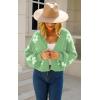 imageECOWISH Women Floral Cropped Cardigan Fall Long Sleeve Button Down Fuzzy Heart Print Knit Sweaters Casual Y2k OuterwearGreen