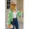 imageECOWISH Women Floral Cropped Cardigan Fall Long Sleeve Button Down Fuzzy Heart Print Knit Sweaters Casual Y2k OuterwearGreen
