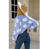 imageECOWISH Women Floral Cropped Cardigan Fall Long Sleeve Button Down Fuzzy Heart Print Knit Sweaters Casual Y2k OuterwearLight Blue