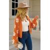 imageECOWISH Women Floral Cropped Cardigan Fall Long Sleeve Button Down Fuzzy Heart Print Knit Sweaters Casual Y2k OuterwearOrange