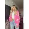 imageECOWISH Women Floral Cropped Cardigan Fall Long Sleeve Button Down Fuzzy Heart Print Knit Sweaters Casual Y2k OuterwearPink