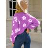 imageECOWISH Women Floral Cropped Cardigan Fall Long Sleeve Button Down Fuzzy Heart Print Knit Sweaters Casual Y2k OuterwearPurple
