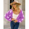 imageECOWISH Women Floral Cropped Cardigan Fall Long Sleeve Button Down Fuzzy Heart Print Knit Sweaters Casual Y2k OuterwearPurple
