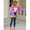 imageECOWISH Women Floral Cropped Cardigan Fall Long Sleeve Button Down Fuzzy Heart Print Knit Sweaters Casual Y2k OuterwearPurple