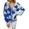 imageECOWISH Women Floral Cropped Cardigan Fall Long Sleeve Button Down Fuzzy Heart Print Knit Sweaters Casual Y2k OuterwearStrawberryblue