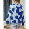 imageECOWISH Women Floral Cropped Cardigan Fall Long Sleeve Button Down Fuzzy Heart Print Knit Sweaters Casual Y2k OuterwearStrawberryblue