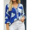 imageECOWISH Women Floral Cropped Cardigan Fall Long Sleeve Button Down Fuzzy Heart Print Knit Sweaters Casual Y2k OuterwearStrawberryblue