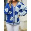 imageECOWISH Women Floral Cropped Cardigan Fall Long Sleeve Button Down Fuzzy Heart Print Knit Sweaters Casual Y2k OuterwearStrawberryblue